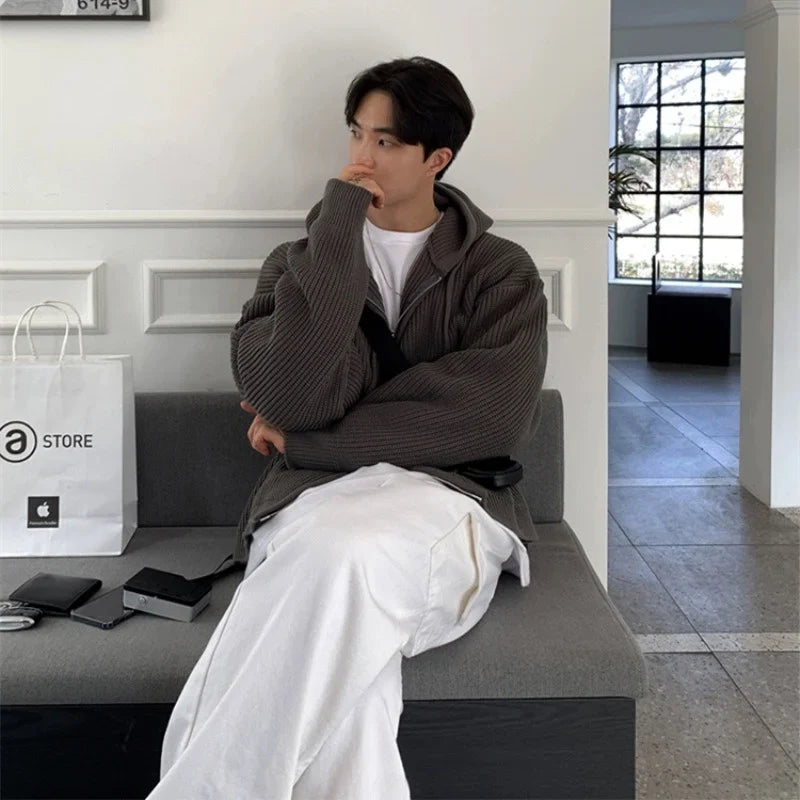 saferido Winter Thick Sweater Cardigan Men Warm Zipper Knitted Coat Men Korean Loose Thickened Cardigan Sweater Mens Jumper Clothes M-2XL
