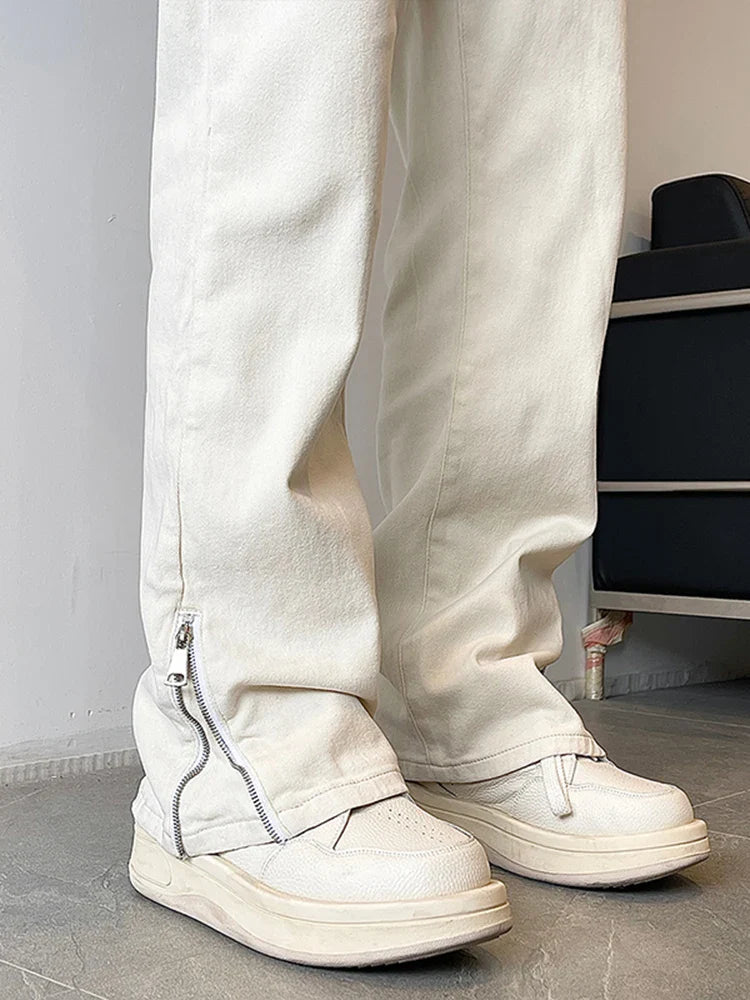 saferido American high street vibe jeans, men's trendy straight leg pants, thin and high-end slim fitting workwear, zippered pants,2024