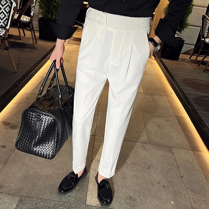 saferido Men's High Waist Spring England Business Trousers/Male Slim Fit High quality Casual Suit Pants Hombre 36
