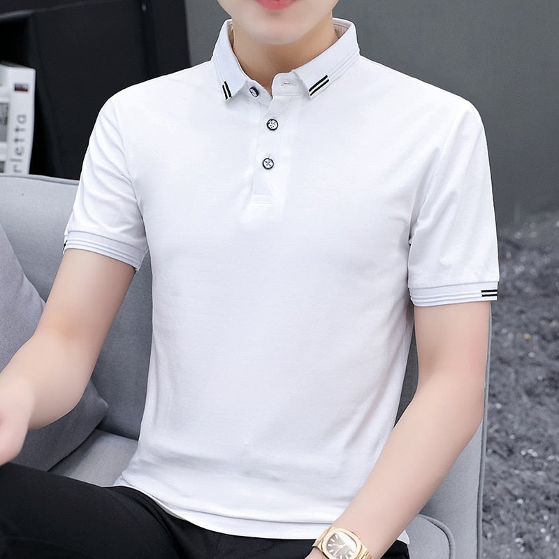 Brand Summer Oversized T Shirt Men New Turn-Down Collar Short-sleeved T-shirt Casual Solid Color Slim Fit Clothing
