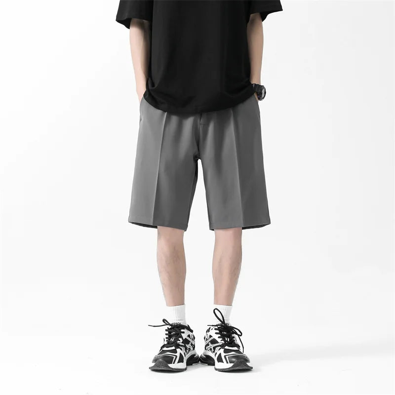 saferido Korean Men's Suit Shorts Summer New Loose Straight Ice Silk Shorts Fashion Large Casual Capris Black Grey Sports Pants 5XL