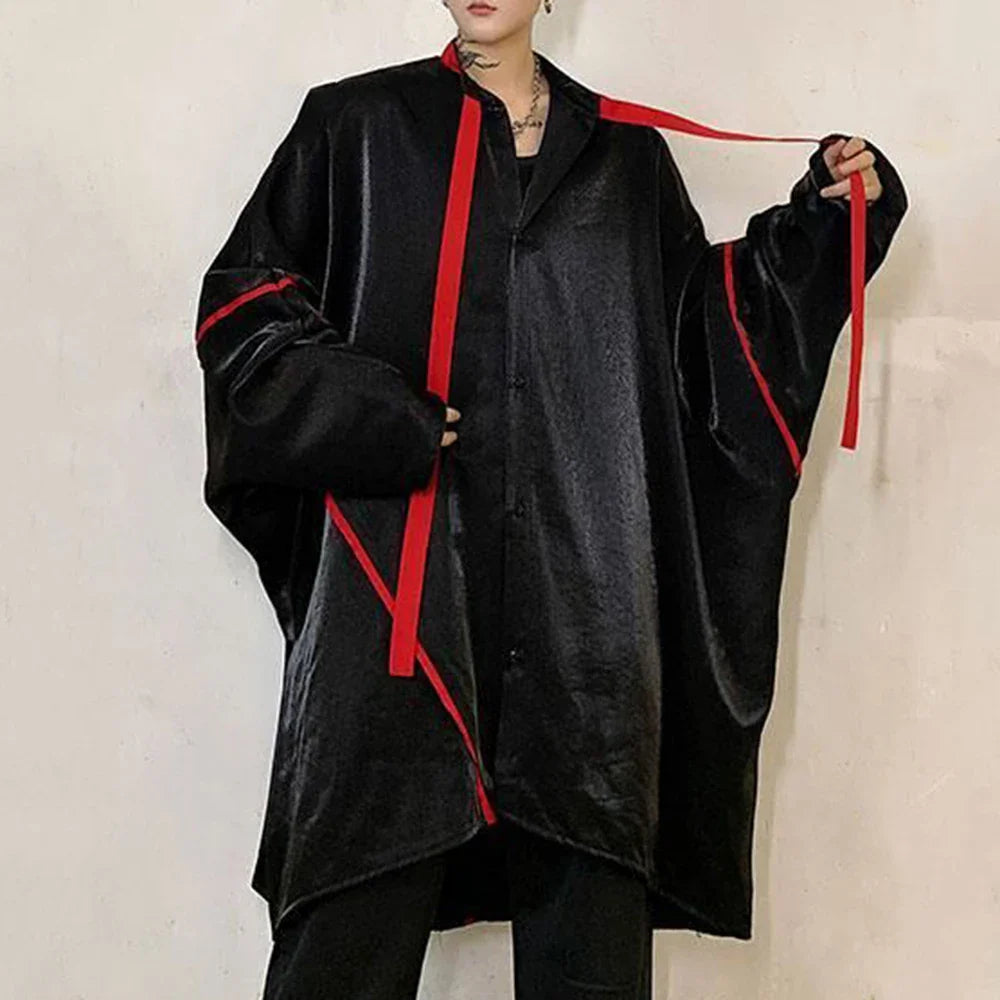 saferido Mens Japanese Dark Style Contrast Color Long-Sleeve Shirt 2024 New Autumn Genderless Fashion Personality Street Loose Top Unisex