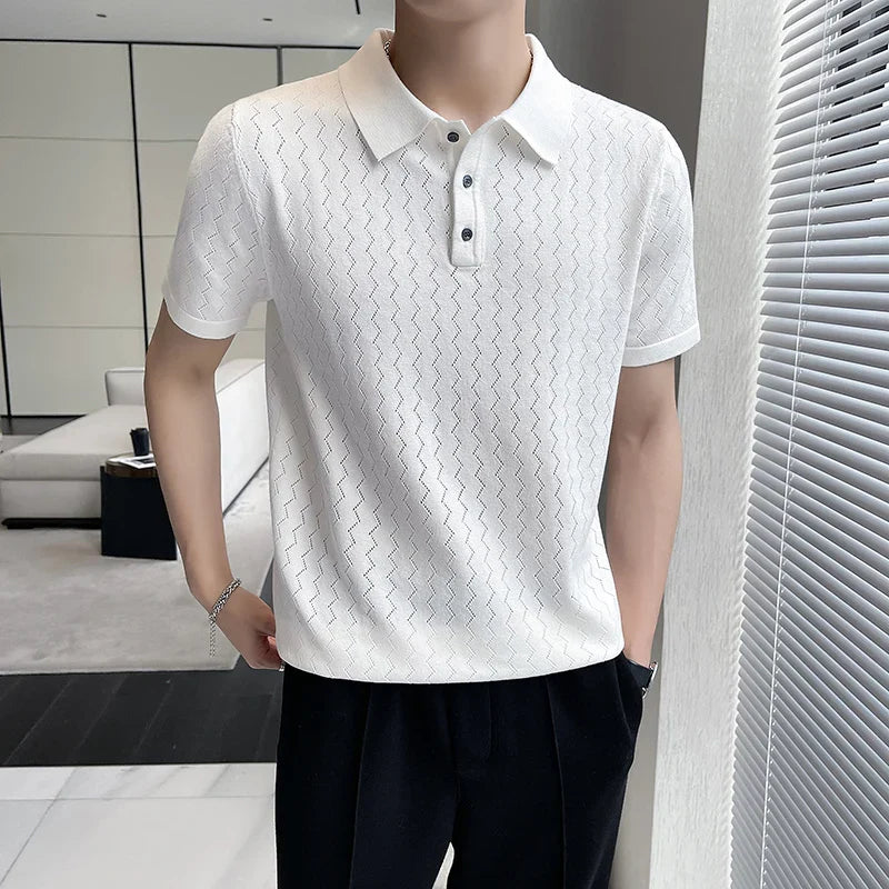 saferido British Style Men's Summer Casual Hollow Out Short Sleeves Polo Shirts/Male Slim Fit Knitting Polo Shirts S-3XL