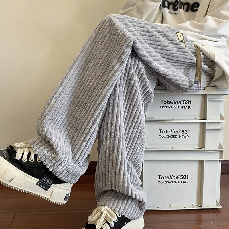 saferido Winter Thickened Pants Men Warmth Fashion Oversized Wide Leg Pants Men Streetwear Loose Straight Pants Mens Thick Trousers