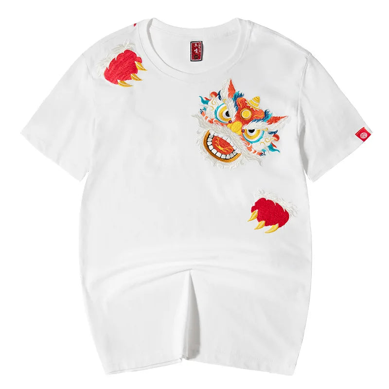 saferido Spring And Summer New Short-sleeved T-shirt Men's Round Neck Half-sleeved Lion Embroidery Loose Cotton Couple