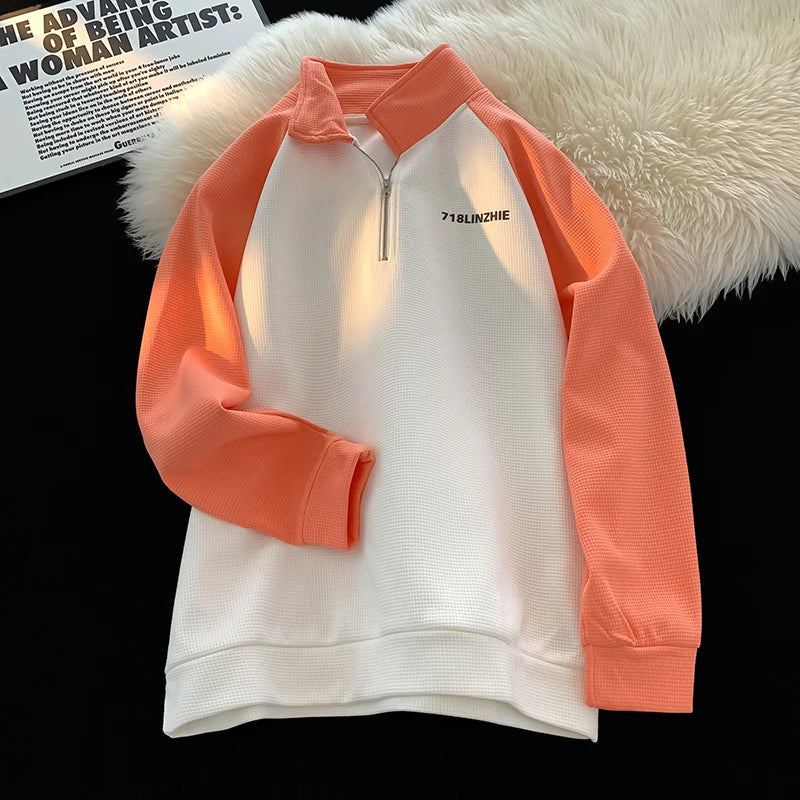 saferido Korean Casual Fashion Street Hip Hop Sweatshirt Couple Model Splicing Sports Pullover College Style Printed Long Sleeve Tops