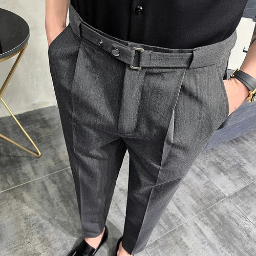 saferido Spring Men Pants Korean Slim Fit Men Casual Ankle Length Pants Streetwear Men High Quality Black Gray Dress Suit Pant Man