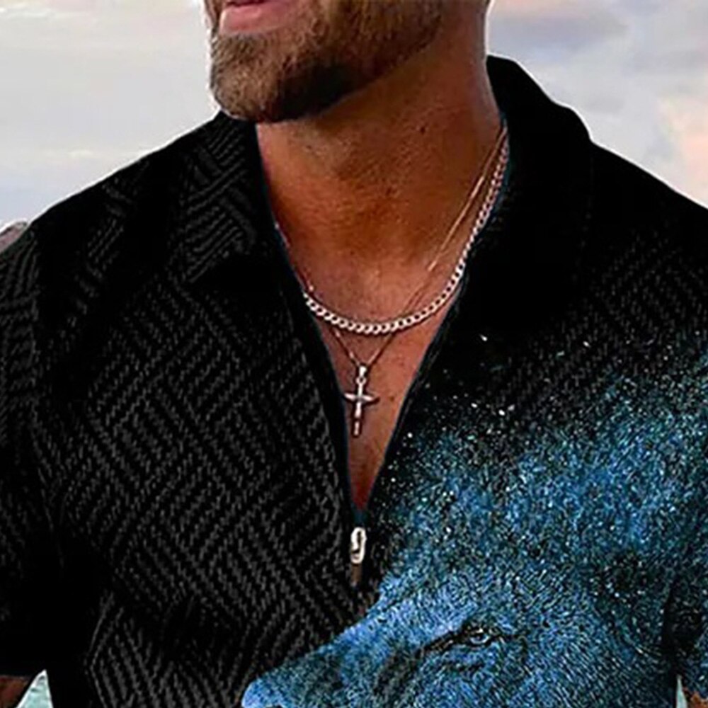 Men Summer Casual V Neck Short Sleeve Turn-down Collar Muscle Tee T-shirt Top Holiday Beach Tee Shirt HIgh Quality Clothing