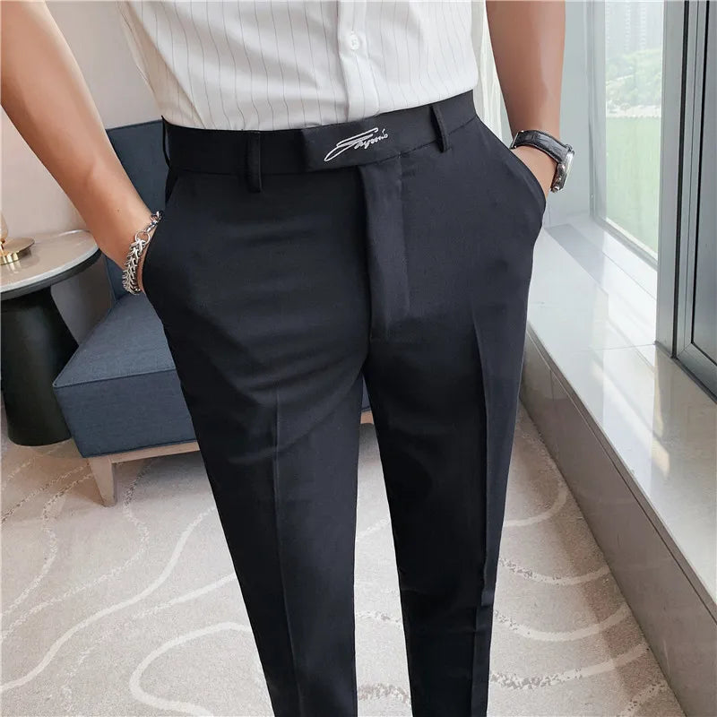 saferido Men Business Dress Pants Korean Style Slim Office Social Suit Pants Casual Trousers Streetwear Black White Clothing 29-36