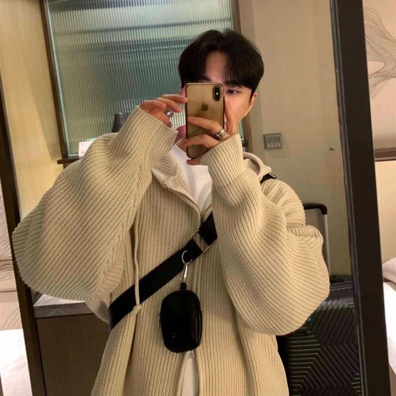 saferido Winter Thick Sweater Cardigan Men Warm Zipper Knitted Coat Men Korean Loose Thickened Cardigan Sweater Mens Jumper Clothes M-2XL