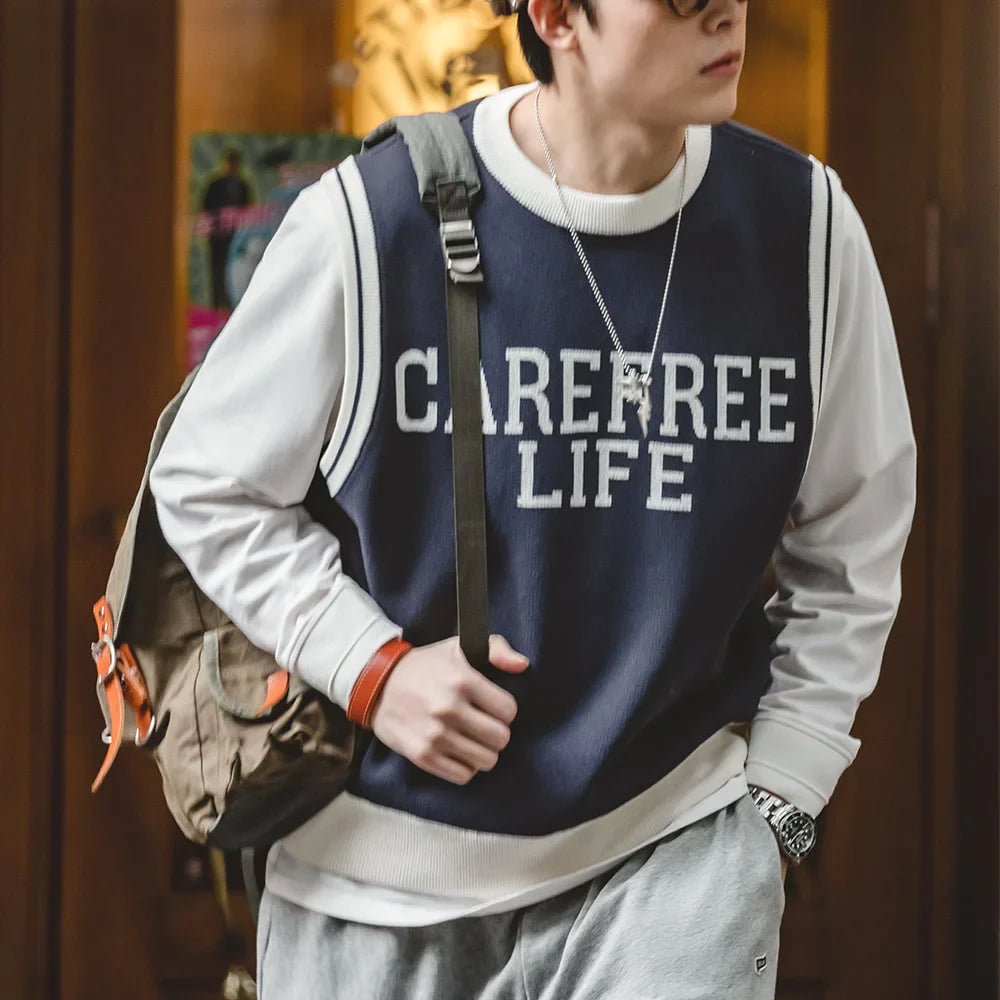 saferido Preppy Knitted Vest for Male Ivy Style Clothing Casual City Boy Letter Sweater Vest Sleeveless Tops Spring New