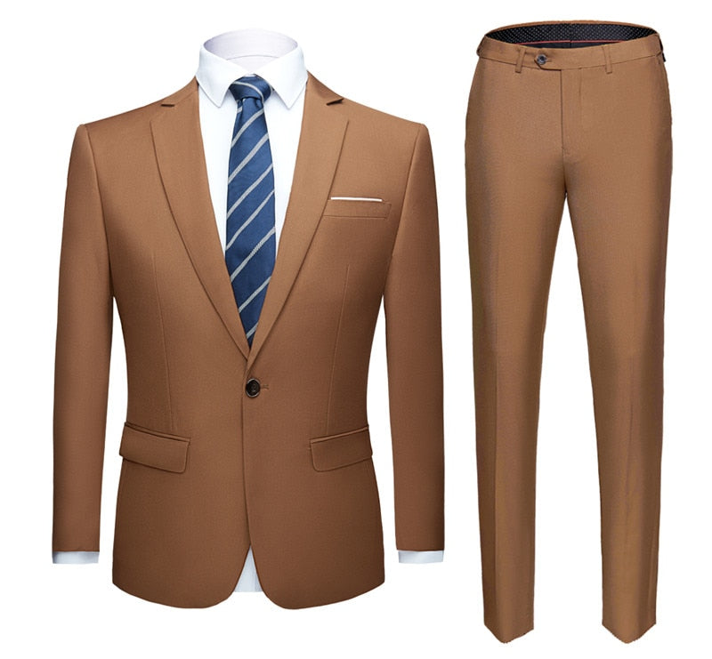 Jacket + Pants 2 Pieces Set Fashion New Men's Casual Boutique Business Dress Wedding Groom Suit Coat Blazers Trousers