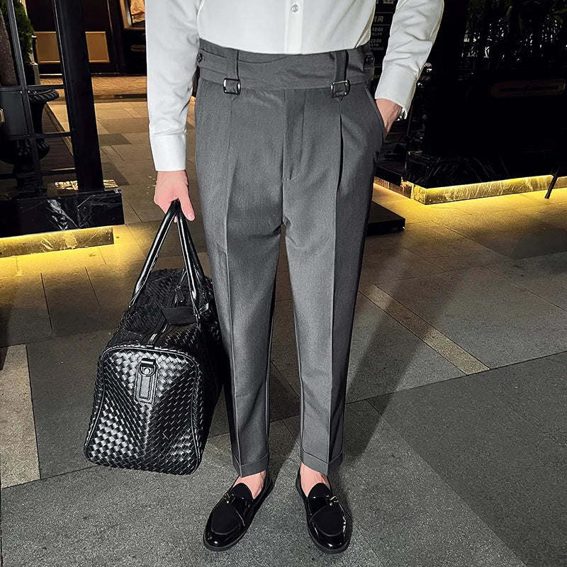 saferido Men Spring Business Formal Pants Solid Casual Korean Slim Fit Suit Pants Mens Wedding Social Trousers Plus Size 29-36