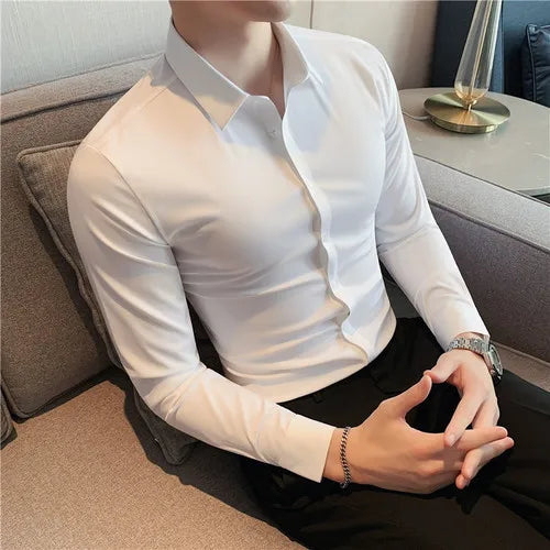 saferido British Style Men High-Grade Long-Sleeve Shirts/Male Slim Fit Business Casual Lapel Shirt Dress Shirt Tops Plus Size S-4XL