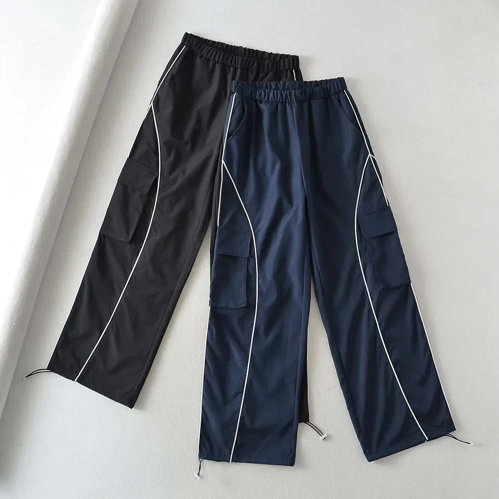 saferido Sports Pants for Men Jogging Sweatpants Wide Leg Cargo Trousers Male Black Streetwear Loose Casual American Street