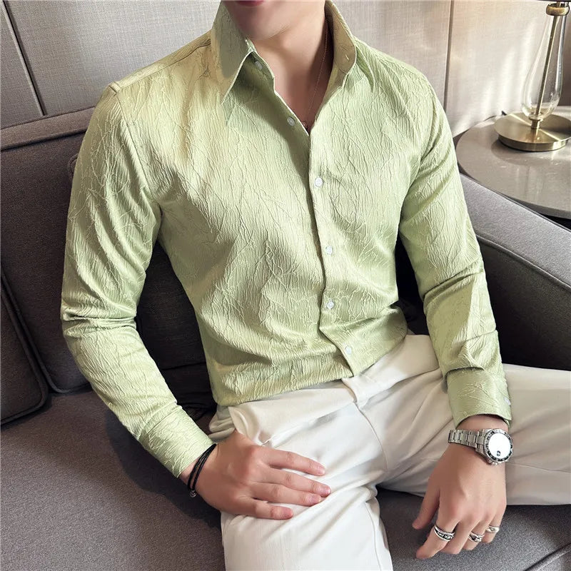 saferido Men Spring High Quality Jacquard Design Casual Long-sleeved Shirts/Male Slim Fit Lapel High Quality Business Shirt Homme