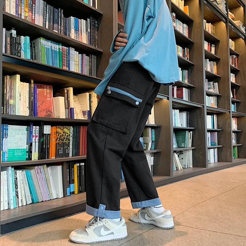 saferido Spring new cotton wide-leg men's pants with large pockets casual hip-hop overalls straight-leg pants for men men pants mens