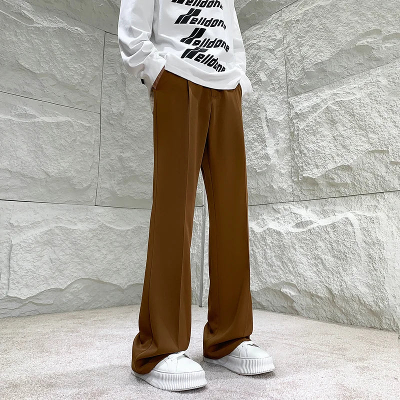 Solid Color Suit Pants Men Fashion Society Mens Dress Pants Korean Loose Straight Flared Pants Mens Office Formal Trousers M-2XL