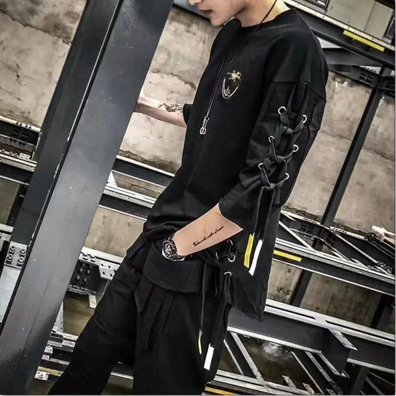 saferido Techwear Fashion Printing Anime Men Lace Up T Shirt Streetwear Summer Hip Hop Punk Male Clothing Harajuku Casual Sport T-Shirt