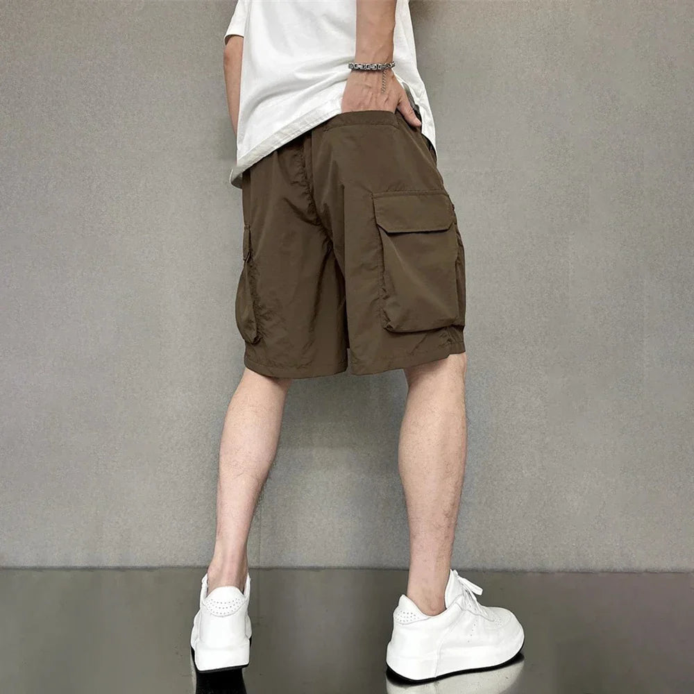 saferido Mens Casual Cargo Shorts Fashion Hip-Hop High Street Solid Color American Loose Spring And Summer New Style Half Trousers