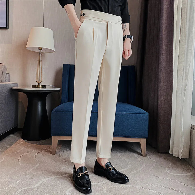 saferido Spring Summer New Fashion Drape High Waist Suit Pants Men Clothing Full Length Slim Fit Casual Straight Office Trousers 36