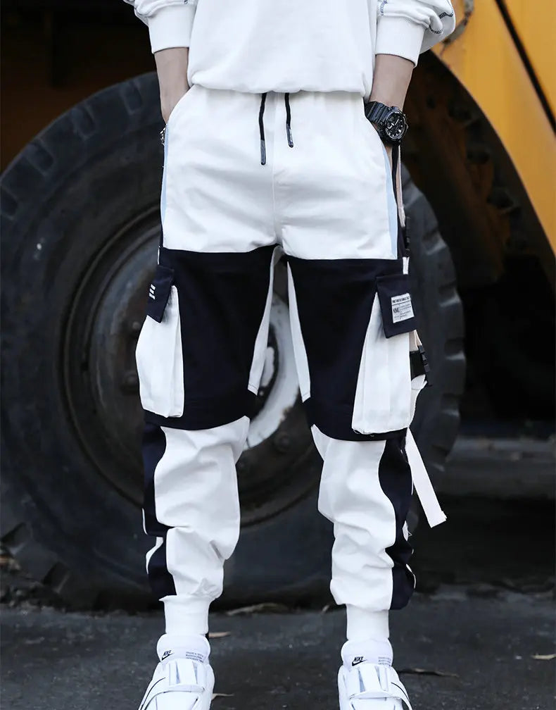 saferido Streetwear Spring Casual Men Pants Cotton Slim Fit Ribbons Men's Joggers Harajuku Elastic Waist Ankle Length Trousers For Man