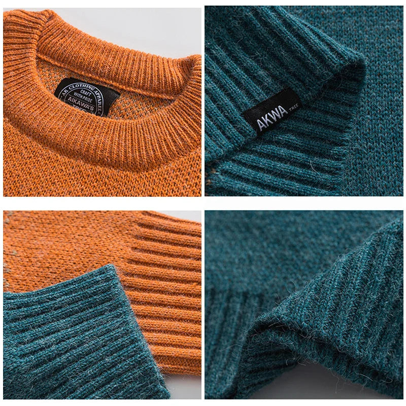 saferido Men's Knitted Vintage Graphic Sweater with Pattern Gradient Orange Pullovers Sweaters and Jumpers Male Korean Streetwear