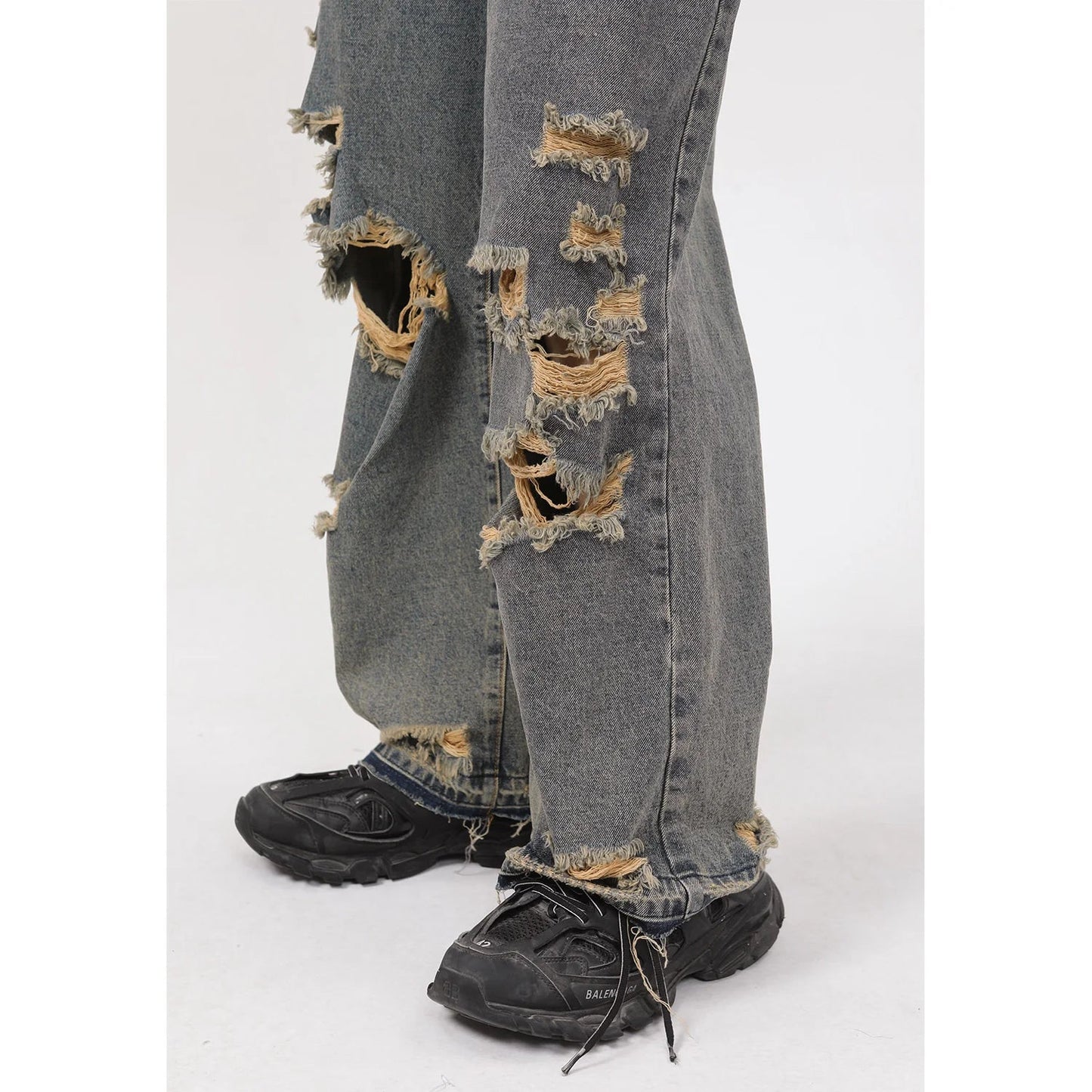 saferido 2024 Summer New Korean Edition Personalized Straight Barrel Broken Hole Beggar Casual Jeans men's for Men streetwear