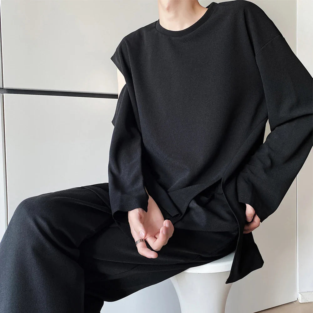 saferido Men's T Shirt Spring Autumn Tops Tees White Black Fashion T-shirt O-Neck Solid Long Sleeve Tops 2024 Streetwear Korean Clothing