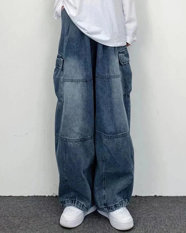 Autumn Harajuku Fashion retro High Street hiphop Pants Straight Wide Leg Pants Women Casual Loose Big Pockets Cargo Jeans