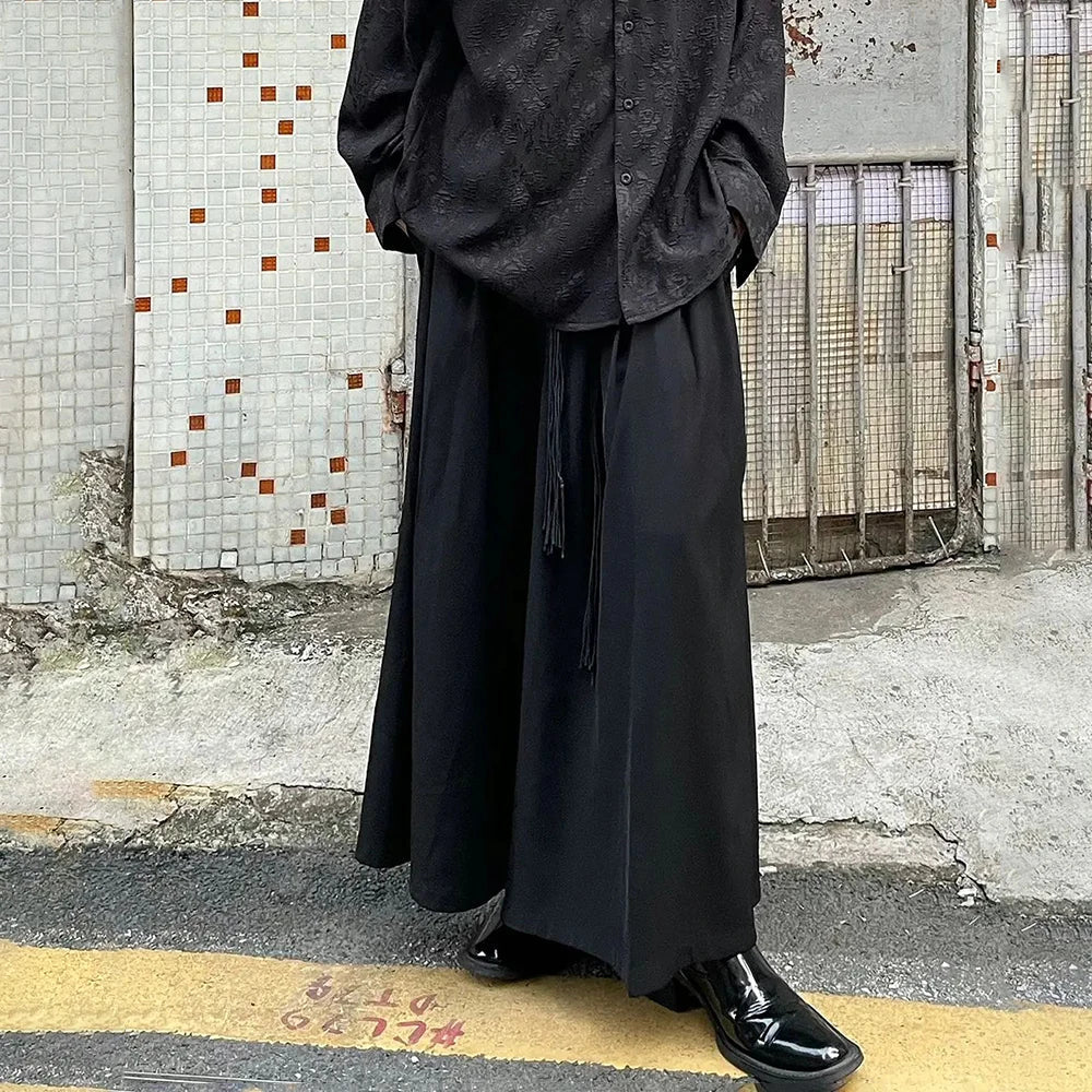 saferido Mens Dark Knight Style Japanese Genderless Culottes New Necessities Couple Mid-Length Retro Loose Casual Solid Color Culottes