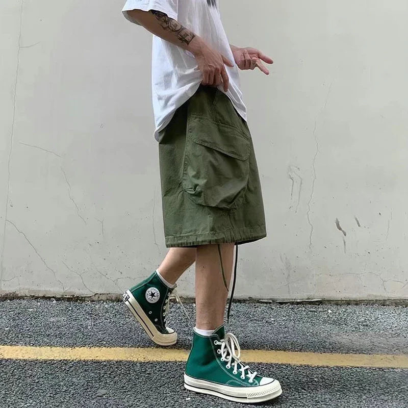 saferido Summer Mens Cargo Shorts Loose Hip Hop Harajuku Straight Streetwear Bermuda Masculina