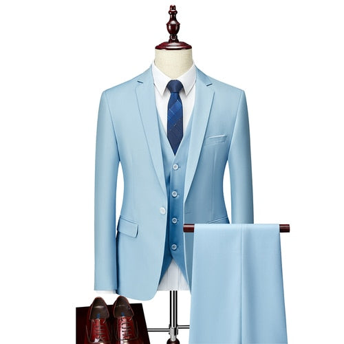 Men Slim Business Casual Suits Dress Three-piece Set Jacket Pants Vest / Male Wedding Groom Blazer Coat Trousers Waistcoat