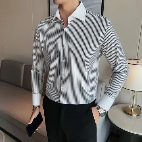 saferido Men's Spring High Quality Business Long Sleeve Shirts/Male Slim Fit Lapel Office Dress Shirts Hombre Casual Chemise de luxe