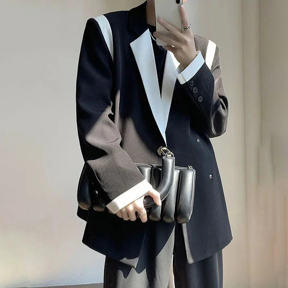 Men Blazer Patchwork Lapel Long Sleeve Streewear Button Loose Csual Suits Korean Fashion Men Thin Coats M-2XL