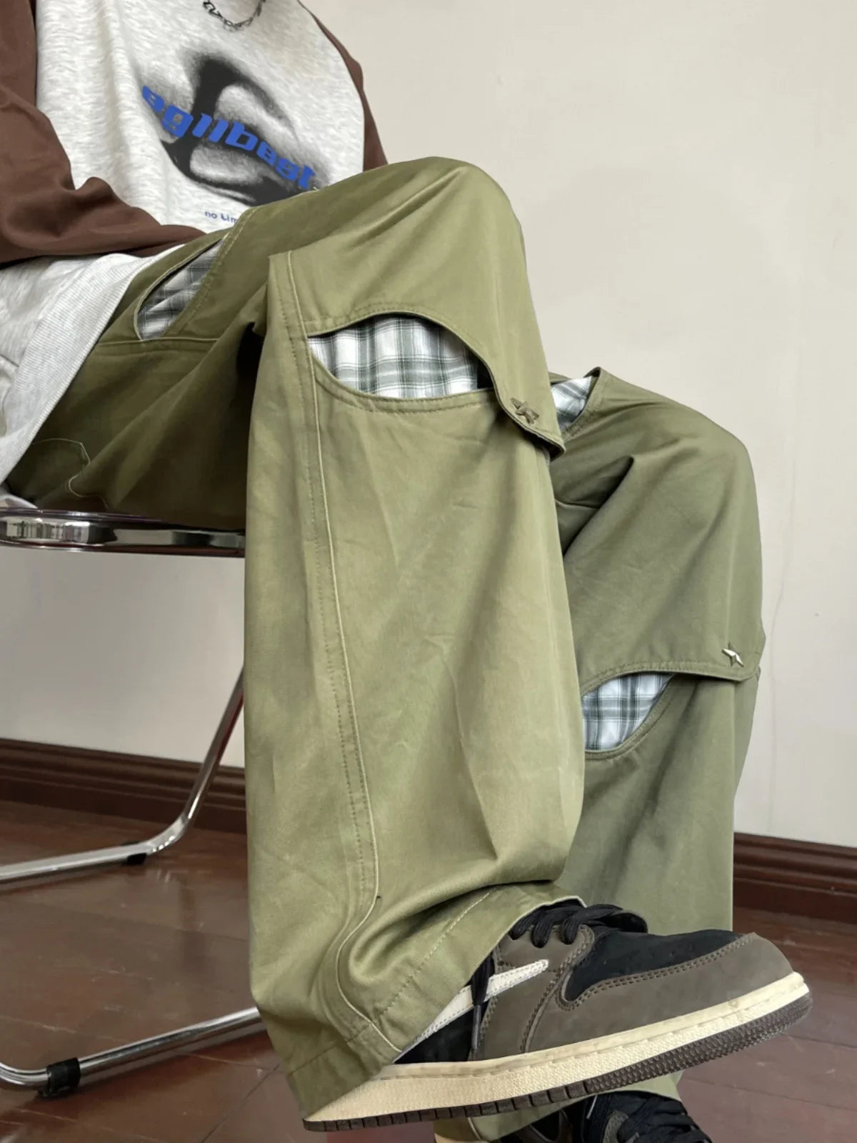 saferido American High Street Workwear Pants for Men's Hollow Out Casual Pants Autumn Fashion men trousers