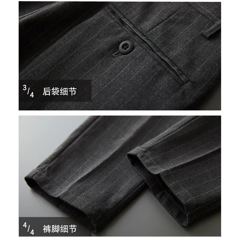 saferido Spring Formal Men's Suit Pants Fashion Casual Slim Business Dress Pants Male Wedding Party Work stripe Trousers Size 28-36
