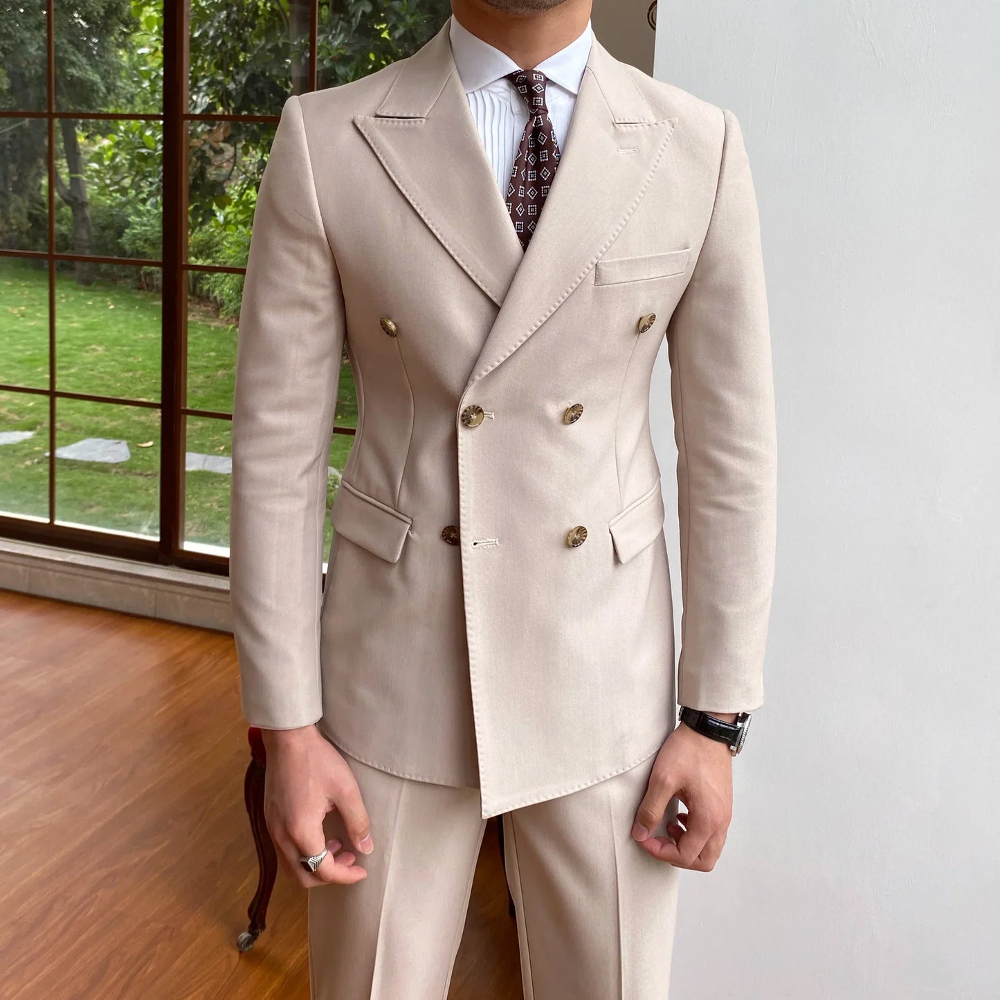 saferido British Double Breasted Formal Dress Suit Men Black Smoking Homme Mariage Suit Fashion Groom Men Suit Slim Fit Business Tuxedos