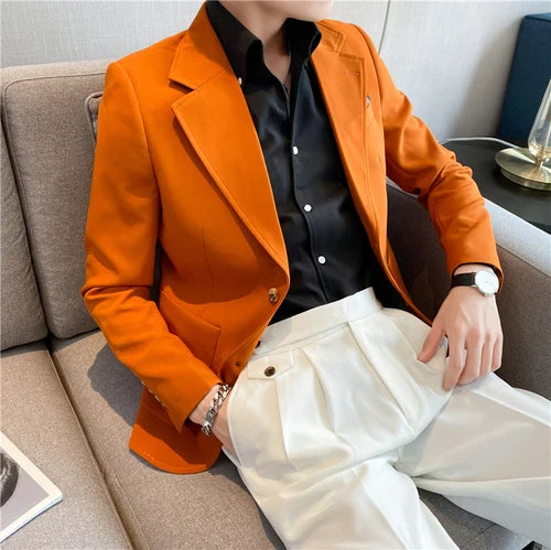 saferido High Quality Korean Slim Fit Blazer Jackets Men Clothing Simple Two Buttons Business Formal Wear Casual Suit Coats 3XL-S