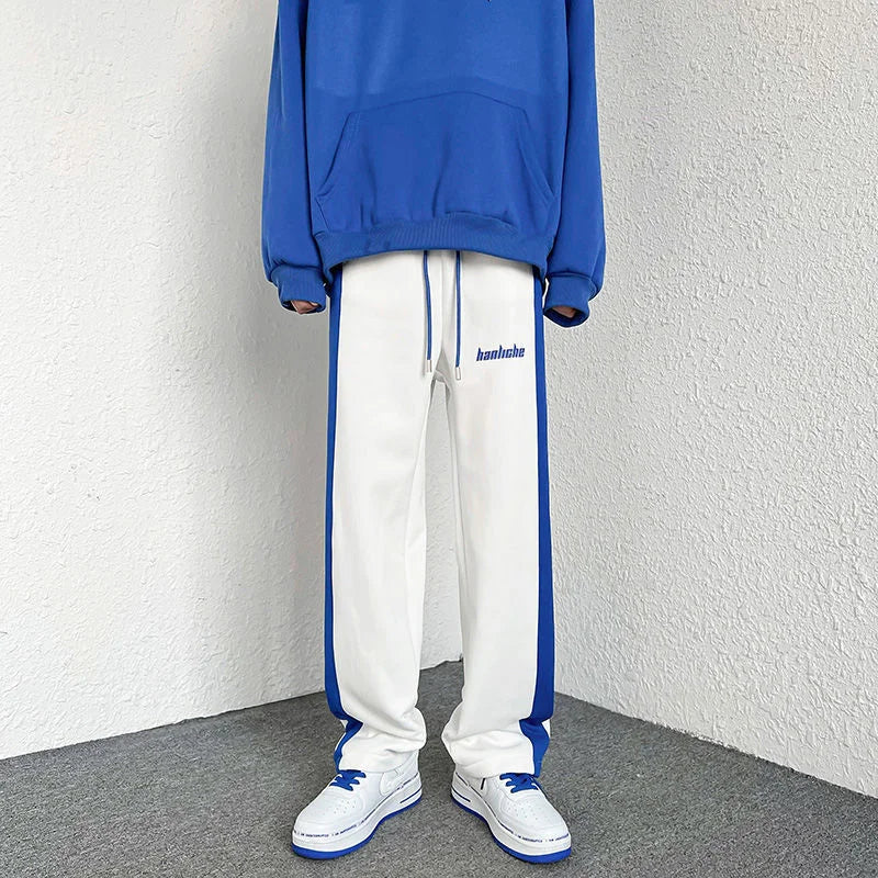 saferido Contrasting Color Stitching Mopping Casual Trousers Men Oversize Sports Loose Pants Printed Letters Straight Wide-leg Sweatpants