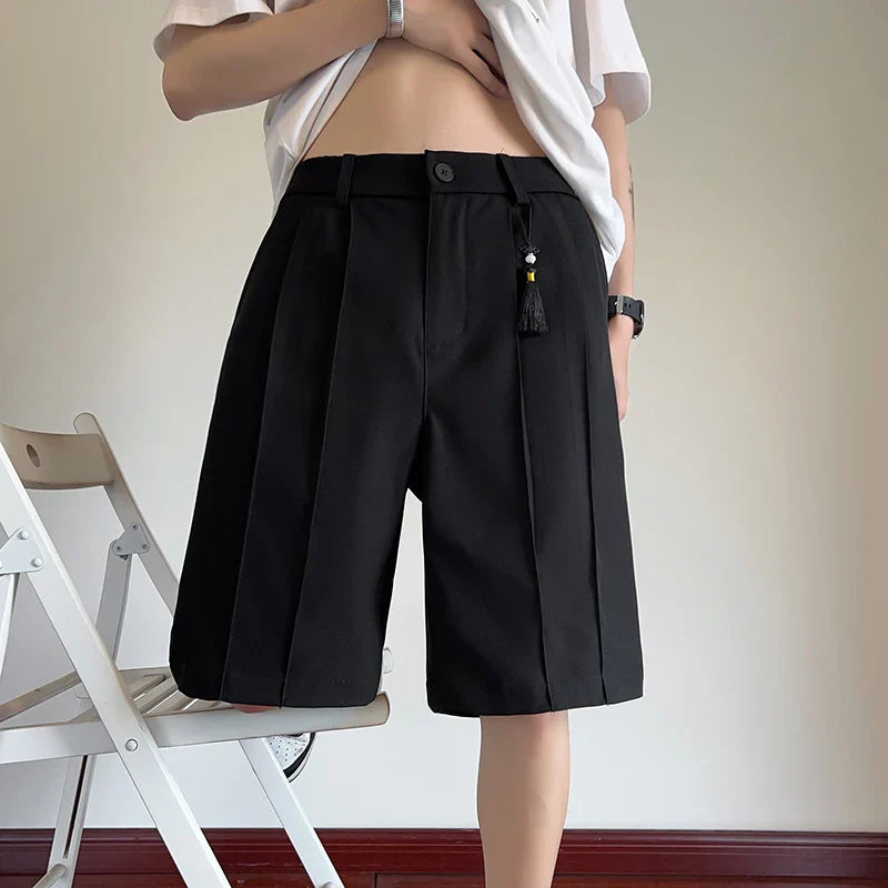 saferido Summer Suit Shorts Men Fashion Social Mens Dress Shorts Korean Loose Black White Casual Shorts Mens Office Formal Shorts M-3XL