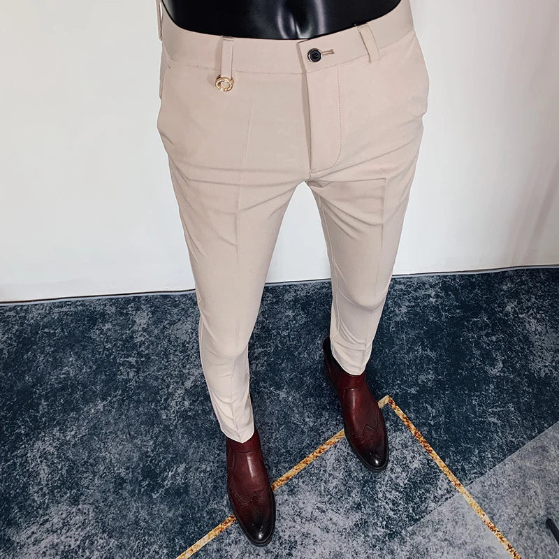 saferido Men British High Waist Straight Pants Men Social Trousers Pant Italian Mens Formal Pant Pantalones Hombre Dress Ankle Pants