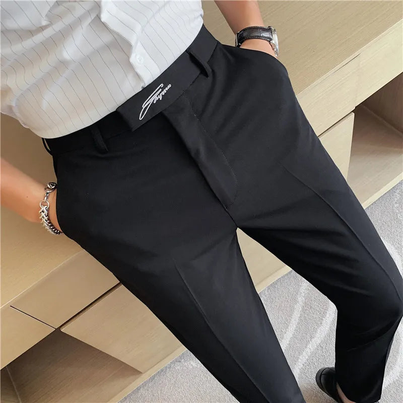 saferido Men Business Dress Pants Korean Style Slim Office Social Suit Pants Casual Trousers Streetwear Black White Clothing 29-36