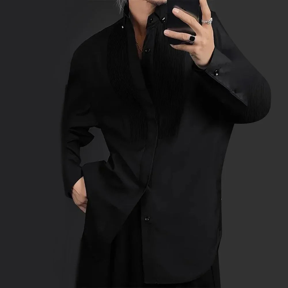 saferido Mens Shirt Textured British Casual Shirt Spring Streetwear Office Elegant Business Commuting Long Sleeve Top Men'S Clothing 2024