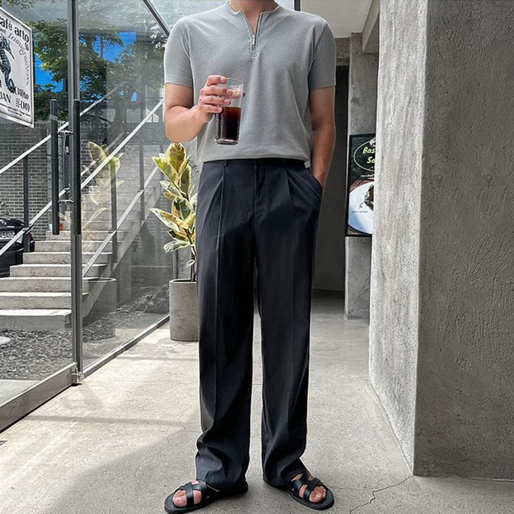 saferido Mens Casual Zipper Short-Sleeved Tops Genderless 2024 Spring New Business Versatile Simple Solid Color Comfortable Tops Unisex