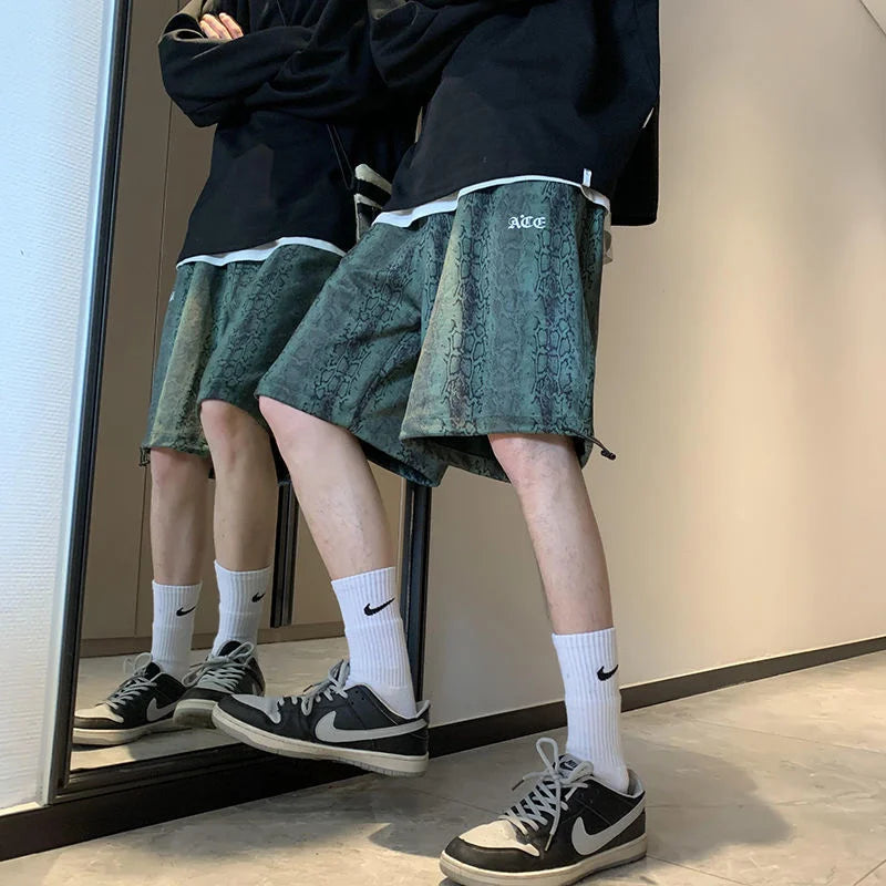 saferido Oversize Casual Shorts Men's Thin Street Trend Hip-hop Drawstring Sports Five Points Loose Straight Pants Printed Summer Clothes