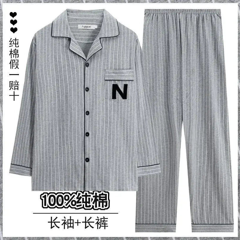 Men Pajamas Set Lounge Sleepwear Plaid Pyjamas Long Sleeve Spring Autumn Loungewear Male Homewear Home Clothes