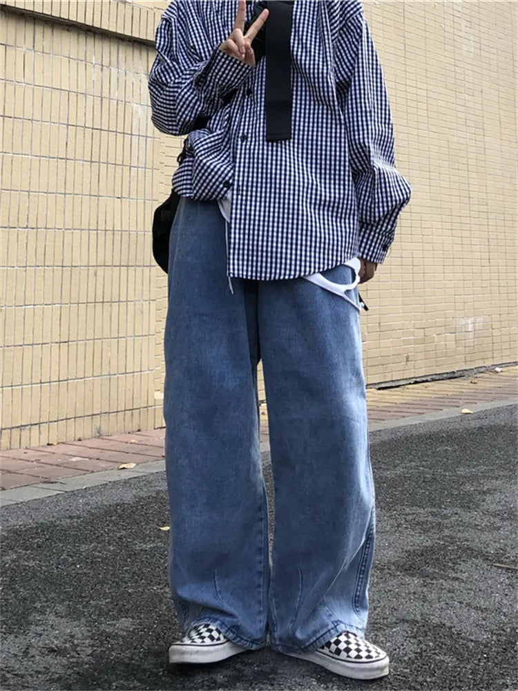 Men Jeans Wide Leg Denim Pant Loose Straight Baggy Men's Jeans Streetwear Skateboard Pants S-5XL Neutral Trousers Hip Hop Casual