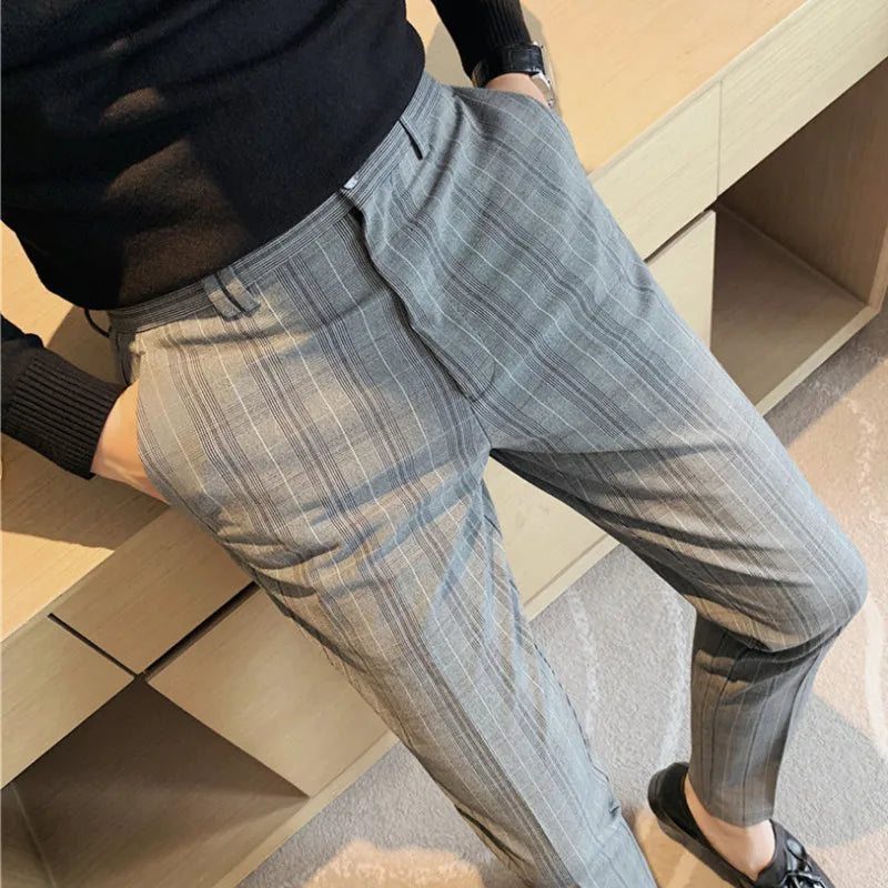 saferido Men's Spring Slim Fit Leisure Pure Cotton Business Suit Pants/Male Plaid Pencil Pantsfashion Trousers 28-38