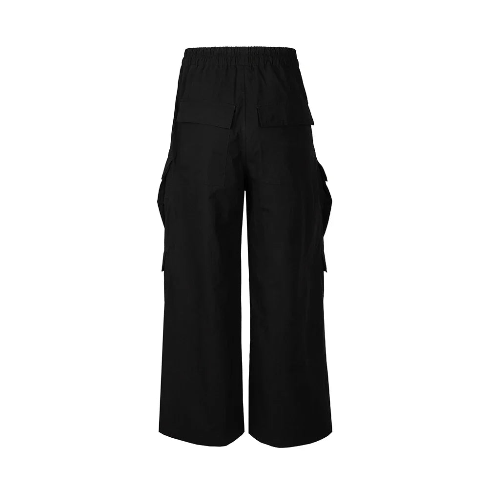 saferido Wide Leg Drawstring Black Cargo Pants Unisex Straight Baggy Casual Overalls Men's Streetwear Loose Oversized Trousers